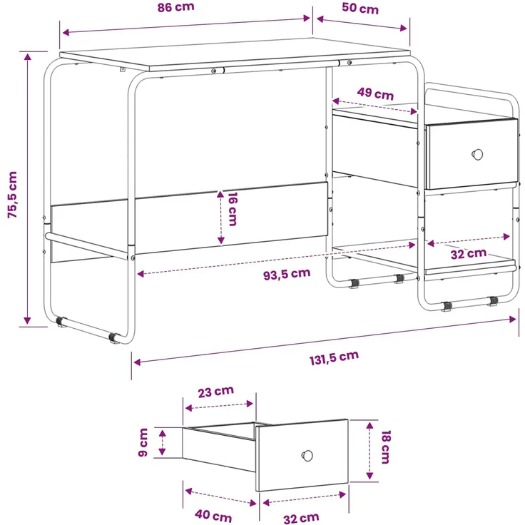 vidaXL Schreibtisch mit Stauraum Sonoma-Eiche 131,5 x 50 x 75,5 cm 8008045 – Bild 10
