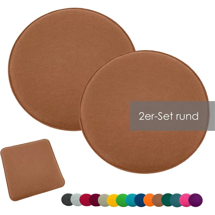 heimtexland ® Sitzkissen Set Filz Stuhlkissen Stuhlauflage Filzkissen Stuhl Polster Kissen Typ631 2er Set 35 cm Rund Camel – Bild 1