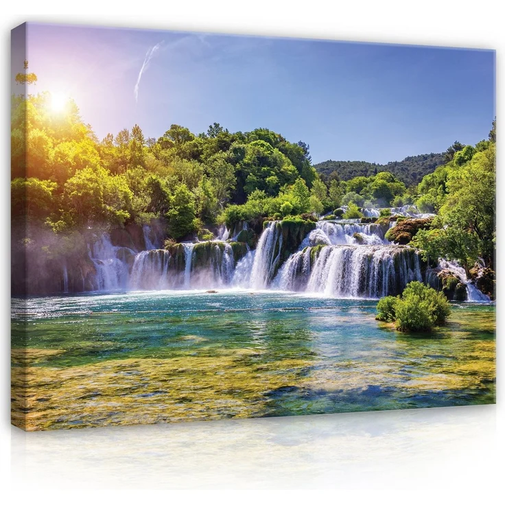 Wallarena Leinwandbild Wasserfall Wald - Grün - Modern - Schlafzimmer, Wasserfall, 60 x 40 x 2 cm – Bild 2
