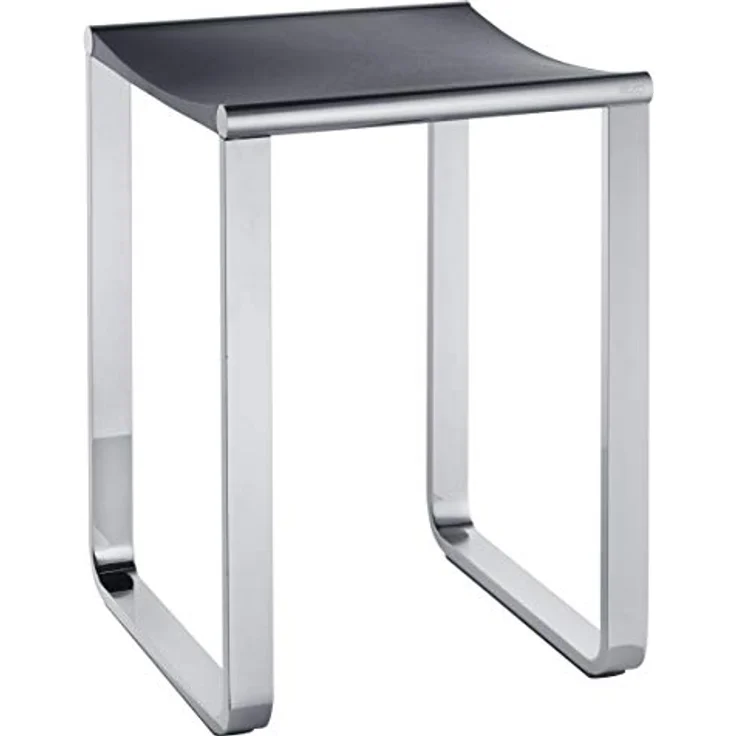 Keuco Plan Duschhocker, belastbar bis 100 kg, Aluminium verchromt, Sitzfläche aus Kunststoff Schwarzgrau, 36,5 x 34 cm, rutschfeste Gummifüße – Bild 1