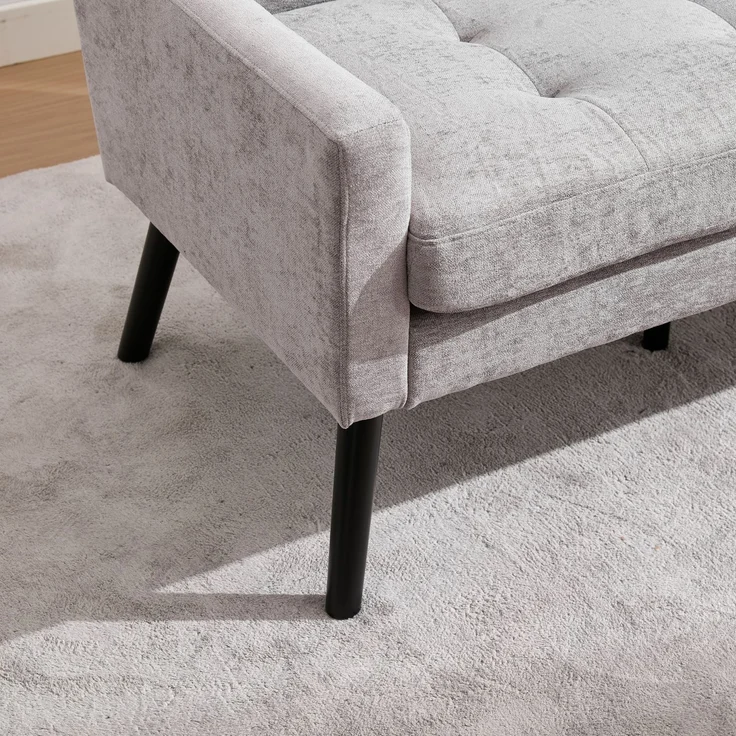 LVHOM 2-Sitzer Sofa aus Leinenstoff mit Knopfsteppung, Loveseat mit hochdichter Schaumstoffpolsterung und Massivholzbeinen, Stoffsofa für Wohnzimmer & Büro, bis 260kg, Hellgrau – Bild 4