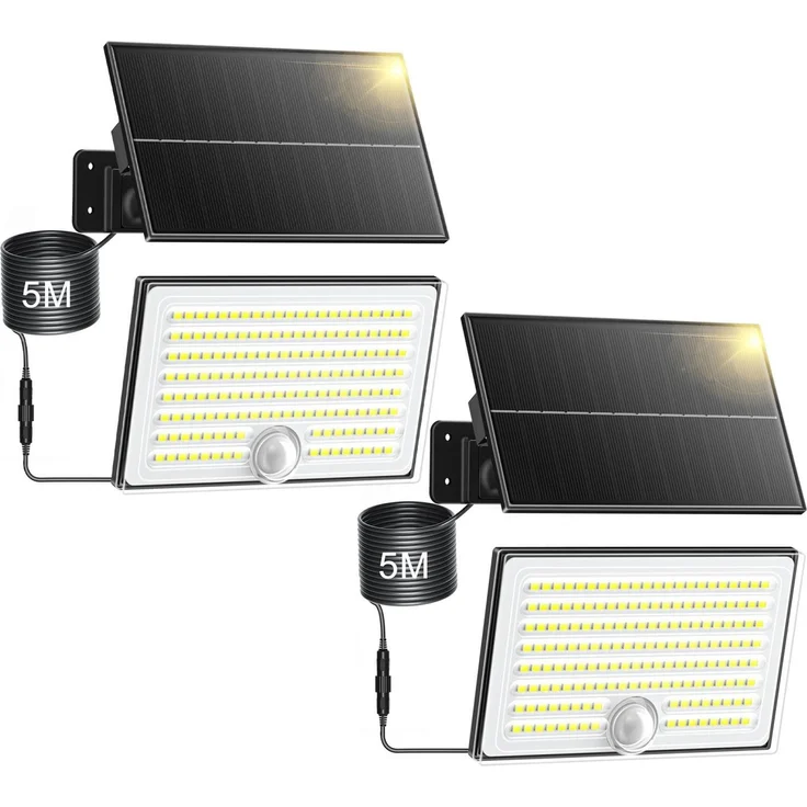 Realky Solarlampen für Außen mit Bewegungsmelder, IP65 Wasserdichte Solar Strahler mit 5m Kabel für Garage, Garten, Hof, Stufen, Haustüren-2 STÜCK