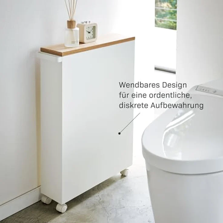Yamazaki Badregal Tower schmal Toilettenpapier Aufbewahrung WC-Rollen Klopapier, Rollregal, Badwagen, Rollwagen, Regal auf Rollen mit Ablage – Bild 5