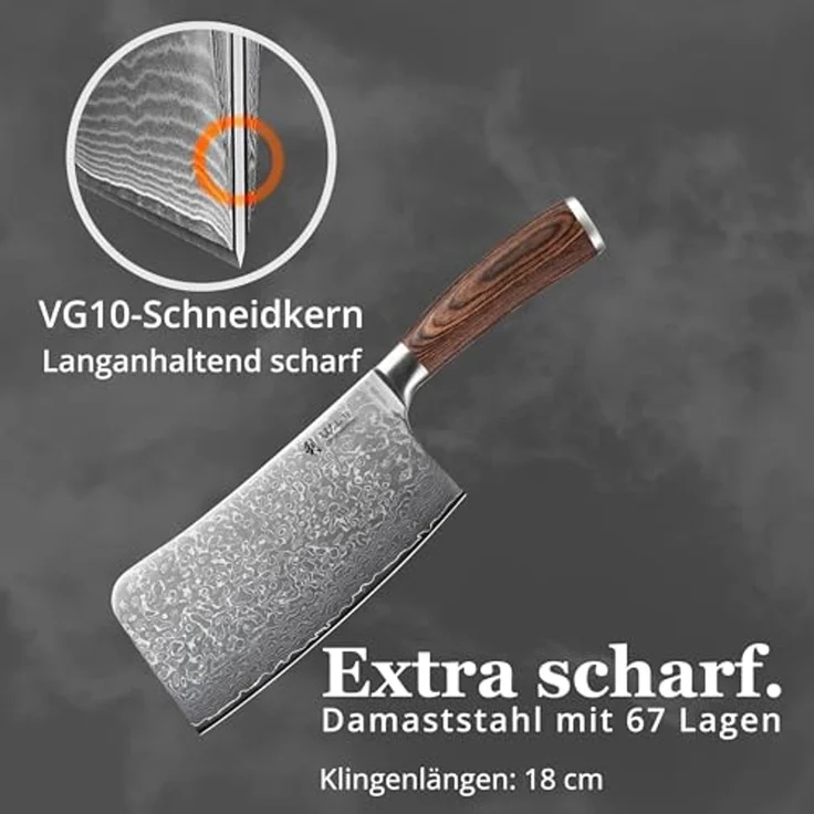 Wakoli Hackmesser EDIB Sakura Damast Knochenhackmesser Küchenmesser 18 cm Klinge – Bild 3