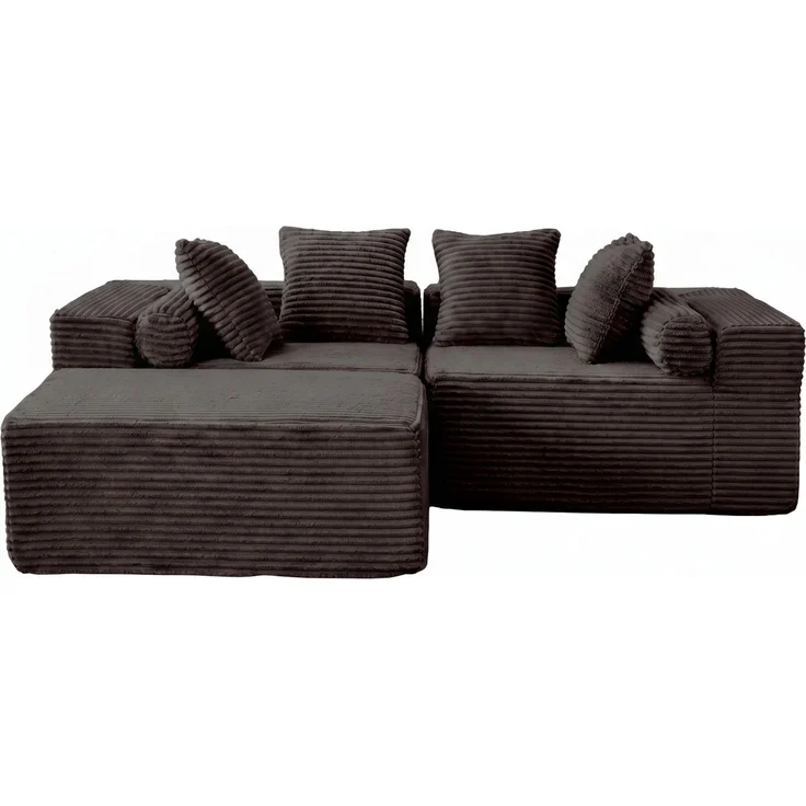 Modulares Ecksofa, 3-teilig mit flexibler Liegefläche, 217x110x60,01 cm, Schwarz – Bild 6