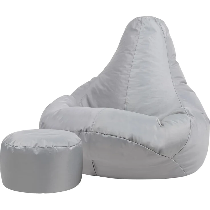 Bean Bag Bazaar Gaming Sitzsack „Recliner“, Gamer Sitzsack für Erwachsene und Kinder, Indoor Outdoor Sitzsack Sessel Gaming mit Füllung (Sitzsack + Hocker, Grau) – Bild 1