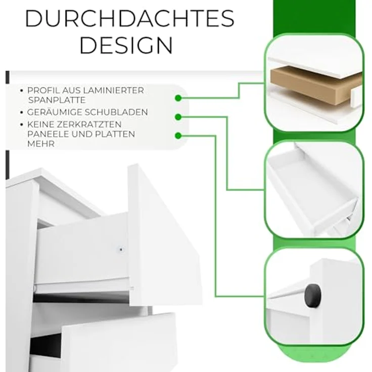 CDF Kommode mit Schublade Weiß Schrank Schubladenschrank 3 Schubladen Malm Kommode viel Stauraum Geeignet für Wohnzimmer Schlafzimmer Komodenschrank Organizer Kleidung 40T x 70B x 75H cm – Bild 5