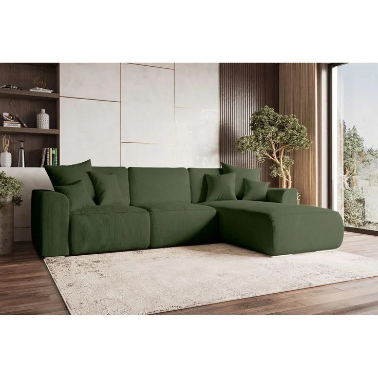 99rooms Gusto Ecksofa Cordstoff POSO Khaki Rechts mit Schlaffunktion – Bild 1