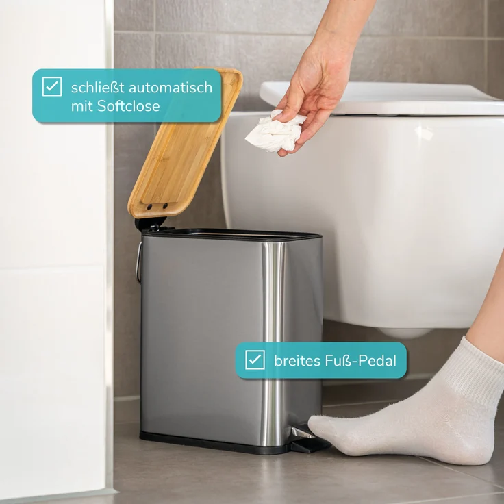 bremermann Kosmetikeimer mit Bambus-Deckel, Bad-Mülleimer mit Soft-Close, 5 l – Bild 3
