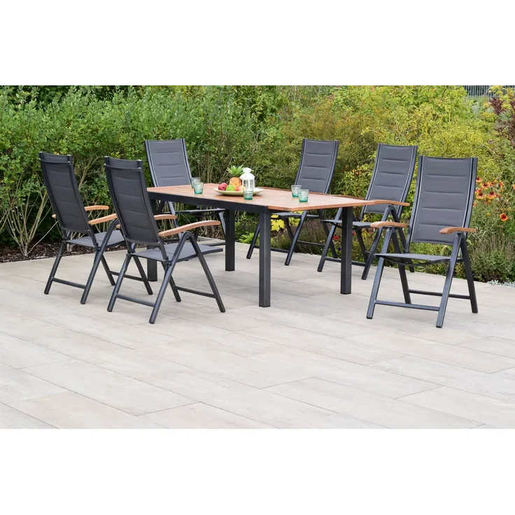 Paxos Gartenmöbel Set 7tlg, Klappsessel & Ausziehtisch