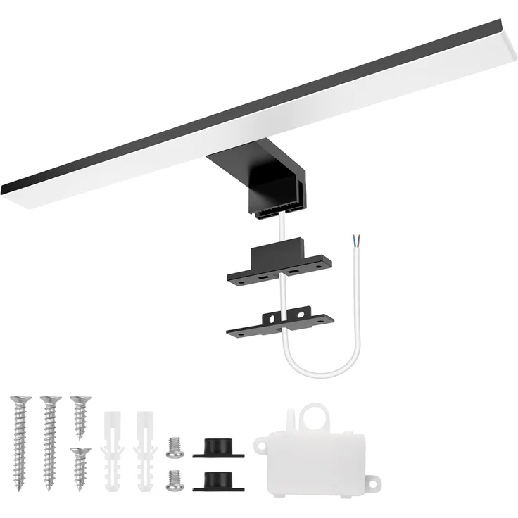 Aourow LED Spiegelleuchte Bad 10W,40cm 820lmn Spiegellampe Badezimmer,Neutralweiß 4000K IP44 Wasserdicht Badlampe Spiegel 230V Spiegelschrank Beleuchtung KLASSE II(Schwarz) – Bild 1