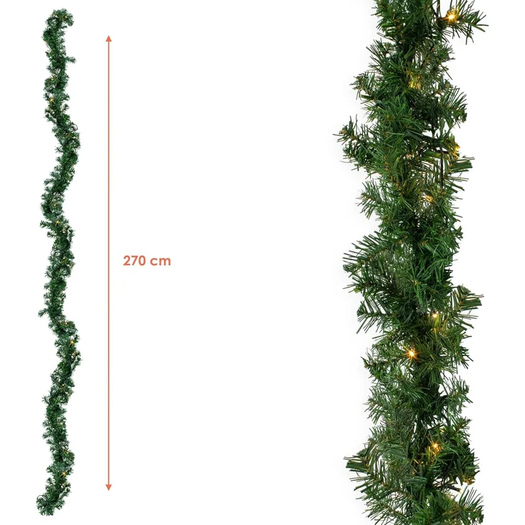 Spetebo LED-Girlande Weihnachts-Girlande grün mit Lichterkette 270 cm, 35-flammig, Künstliche Tannen Girlande mit Lichterkette und Timer - Outdoor – Bild 2