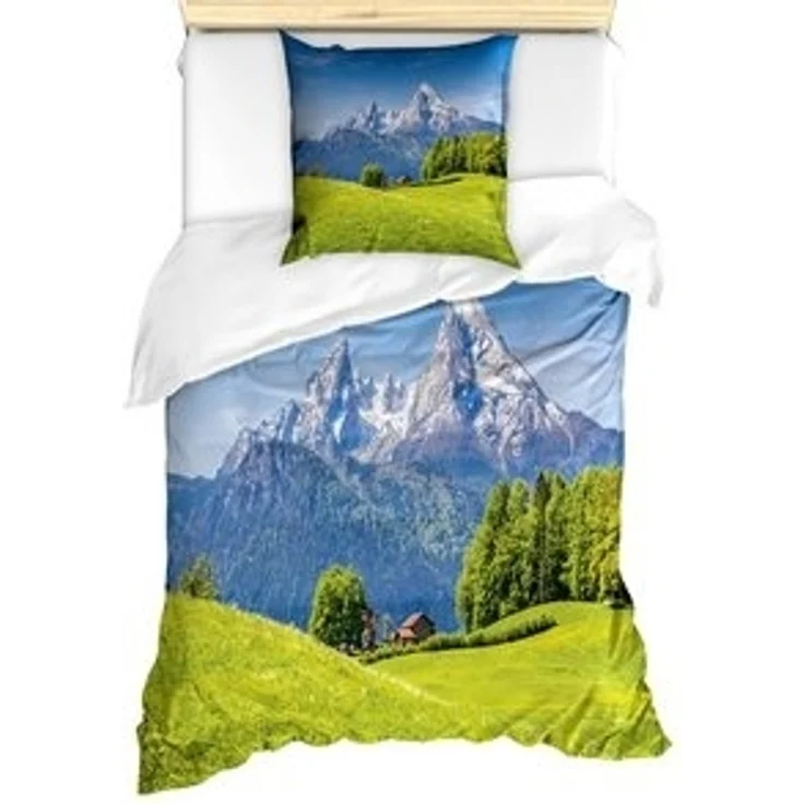 Abakuhaus Bettwäsche Milbensicher Allergiker geeignet mit Kissenbezug, Microfaser, Berg Alpen mit Wiese Flora – Bild 4