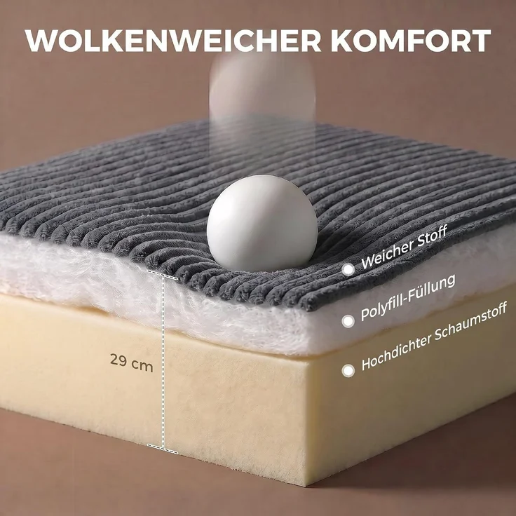 HOMCOM Bodensessel, Cordstoff, Schaumstoff, Dunkelgrau, 145 x 98 x 95 cm – Bild 5