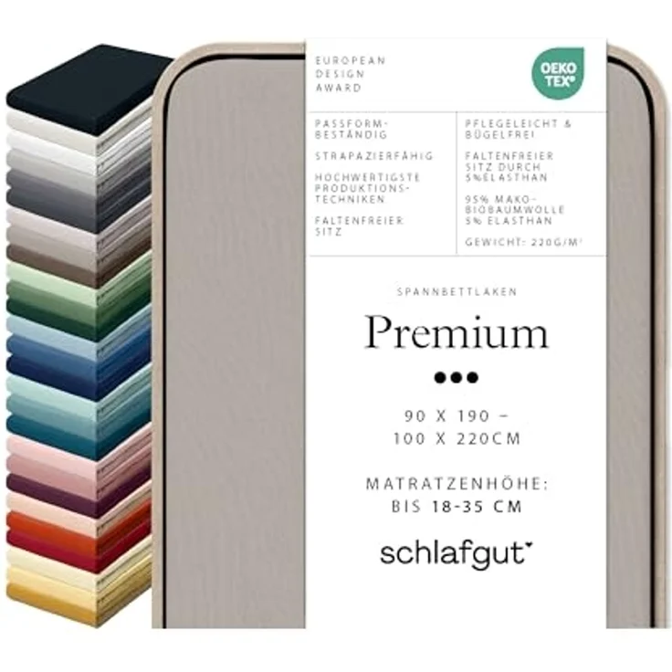Schlafgut Spannbettlaken Premium, Gummizug: rundum, (1 Stück), Mako-Zwirn-Jersey, Sand Mid, S 90x190 cm - 100x220 cm – Bild 1