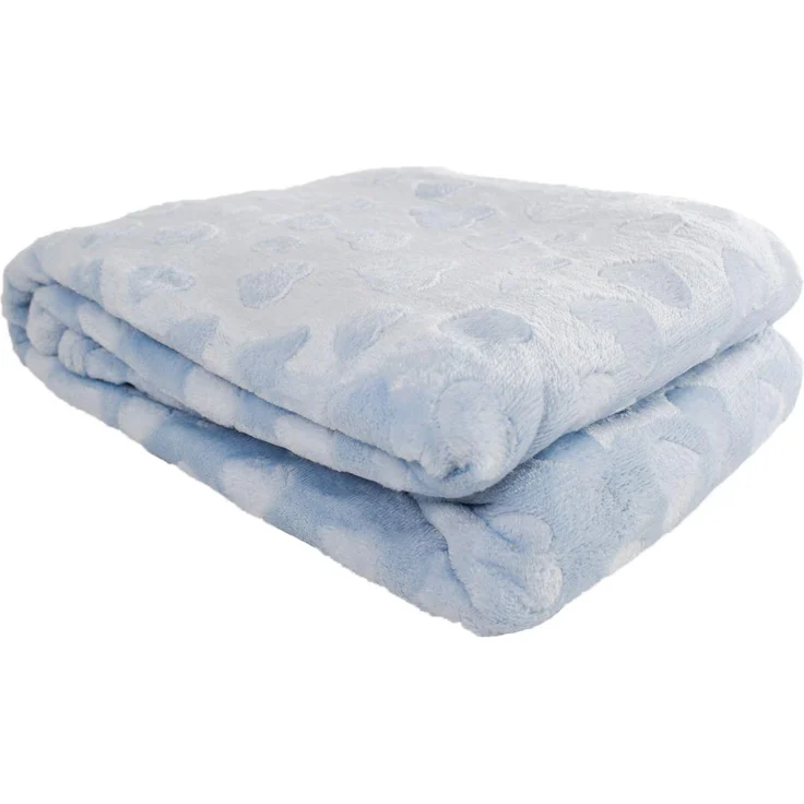 Wohndecke Flanell mit Herzen/Sternen 150 x 200 cm Kuscheldecke mit Design hellblau
