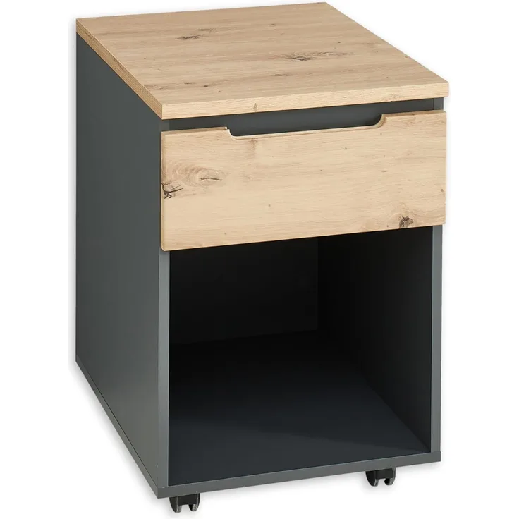 Rollcontainer Melanie / Memphis, Holzwerkstoff, Grau, Schwarz, Holzfarben, 45 x 66 x 55 cm