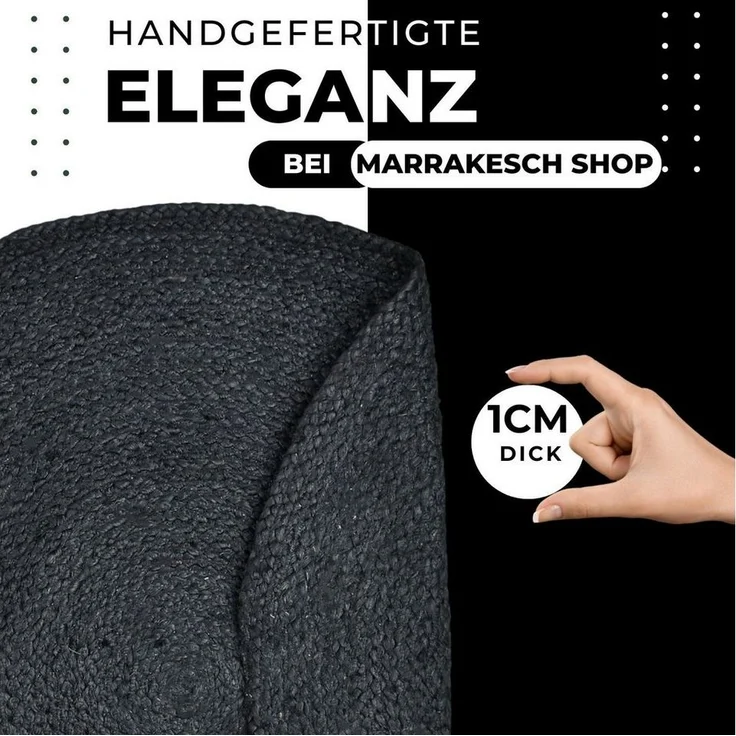 Marrakesch Orient & Mediterran Interior Teppich Ethno Boho Deko Jute Teppich Abrila Rund 100cm Schwarz, Handarbeit – Bild 3
