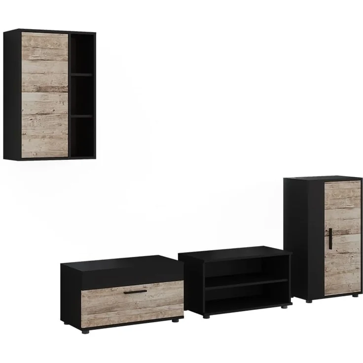 Wohnwand Berno Schwarz/Sandeiche 4-teiliges Set Vicco – Bild 1
