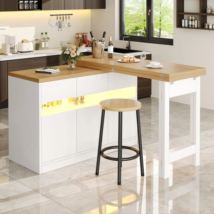 Ausziehbarer Bartisch 120–180 x 40 x 75,8 cm aus MDF mit LED-Beleuchtung und Stauraum – Bild 2