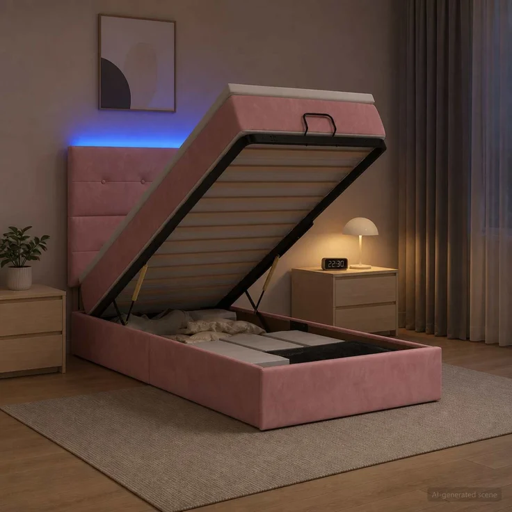 vidaXL Ottoman-Bett mit Matratze und LED Rosa 90 x 190 cm Samt 3458276 – Bild 4