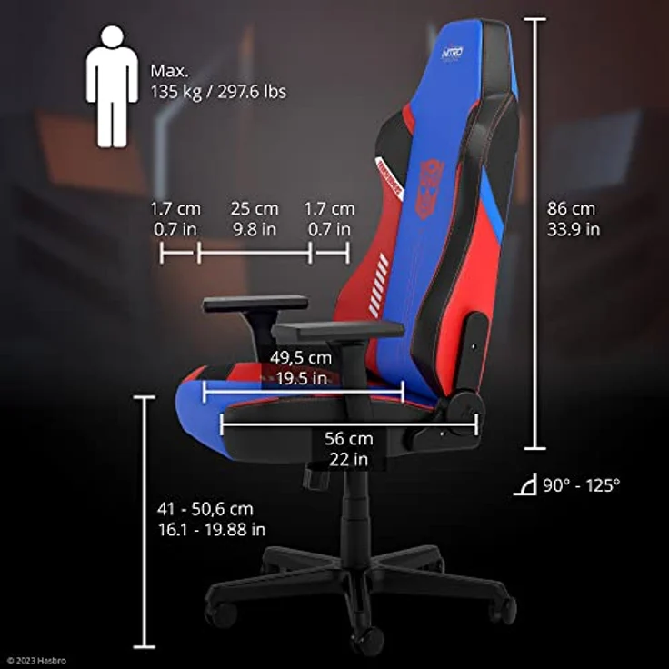 Nitro Concepts X1000 Gaming Stuhl - Transformers Optimus Prime Edition, veganer PU-Leder-Bezug, ergonomische Verstellmöglichkeiten, 135 kg Tragfähigkeit – Bild 2