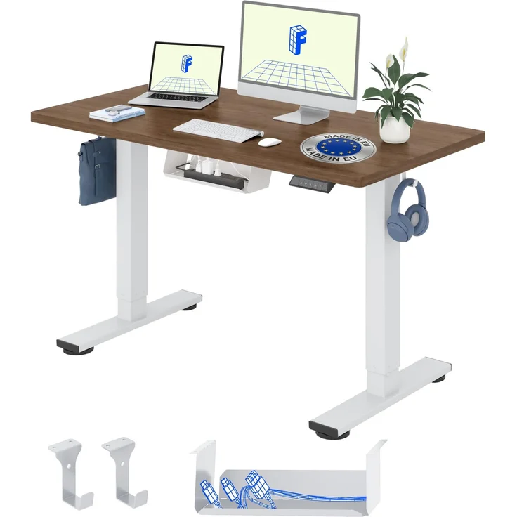 FLEXISPOT Höhenverstellbarer Schreibtisch elektrisch 140×80cm– Schreibtisch in Heller Eichenoptik, 25 mm Tischplatte, leiser Motor für Homeoffice & Wohnräume (Kaffee-Eiche Optik, Weiß Gestell)