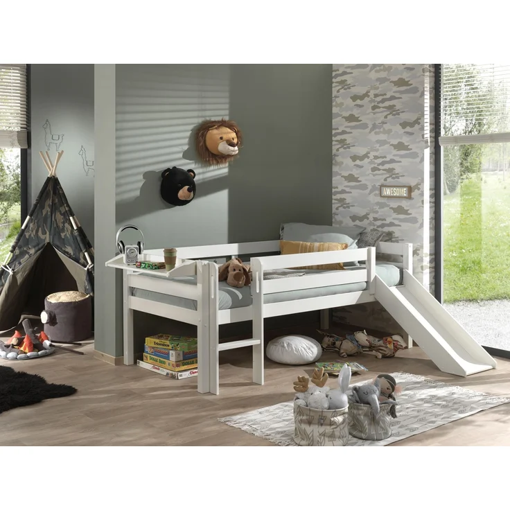 Kojenbett mit Rutsche Karolina 208x175x83 Massivholz Weiß – Bild 3