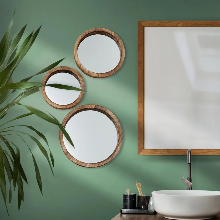 BOLTZE Spiegel Jones 3er Set, aus Holz, Rund, Braun, Landhaus Design – Bild 4