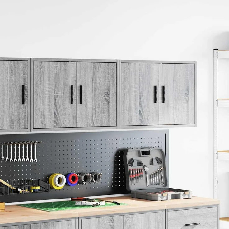 vidaXL Garagen-Wandschränke 2 Stk. Grau Sonoma Holzwerkstoff 860654 – Bild 3