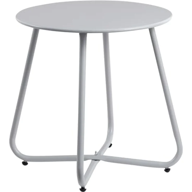 HollyHOME Beistelltisch Outdoor Gartentisch Balkontisch, Runder Patio Beistelltisch Kaffeetische Nachttisch Metalltisch Garten Terrasse, Grau – Bild 8