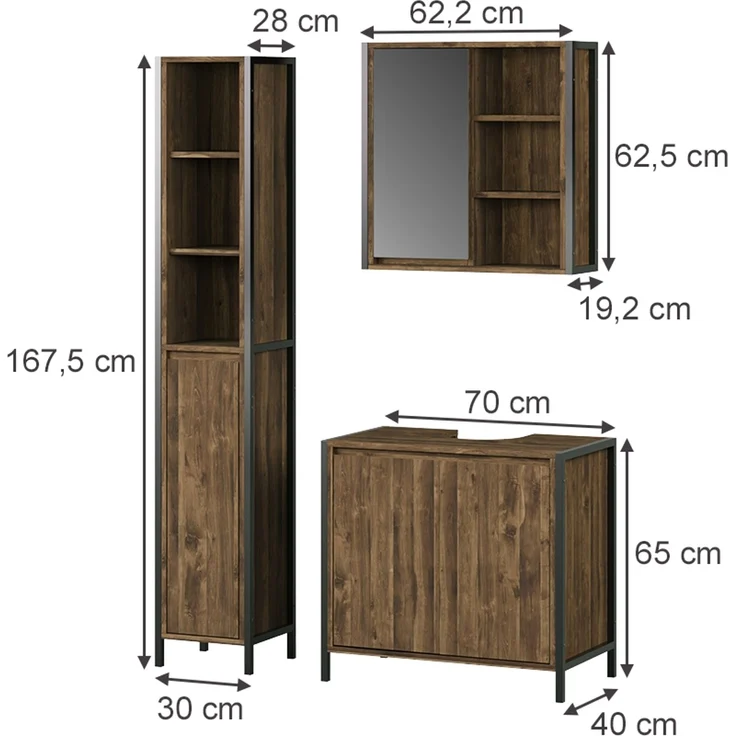 Badmöbel-Set Naola Eiche/Schwarz 3-teilig Vicco – Bild 2