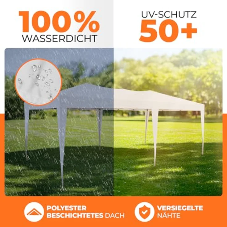 Kronenburg Faltpavillon wasserdicht Pavillon, Gartenzelt, 3x6 m - mit UV Schutz 50+, Champagner – Bild 4