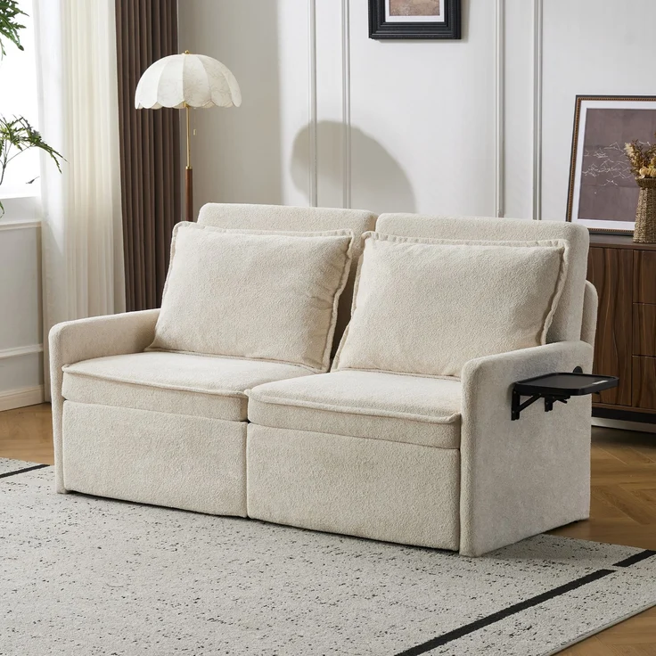 Schlafsofa mit teilbarer Sitzfläche, Chenille in Beige, verstellbarer Rückenlehne und USB/Type-C-Anschluss,95 x 172.5 x 71 cm – Bild 1