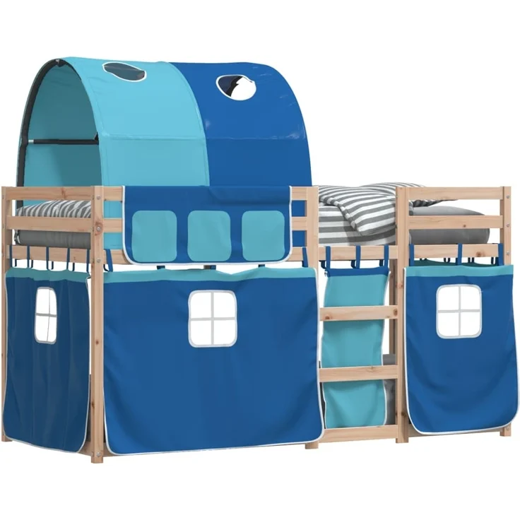 vidaXL Etagenbett mit Vorhängen Blau 90x200 cm Massivholz Kiefer 3284019 – Bild 2