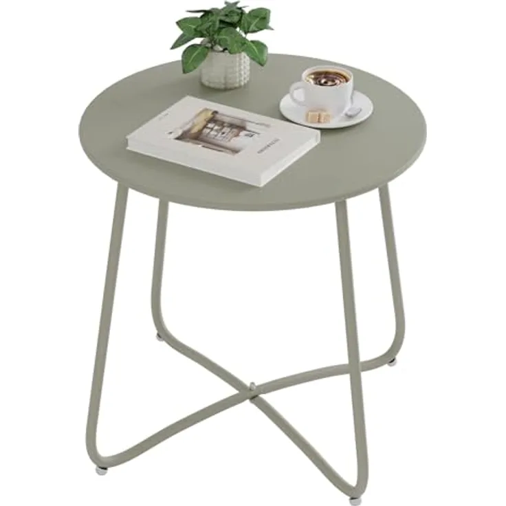 eSituro Beistelltisch rund, Balkontisch Gartentisch, Kaffeetisch Couchtisch Sofatisch Wohnzimmertisch, Kleiner Tisch für Wohnzimmer Balkon Terrasse Garten, aus Metall, φ45xH45 cm, Grau