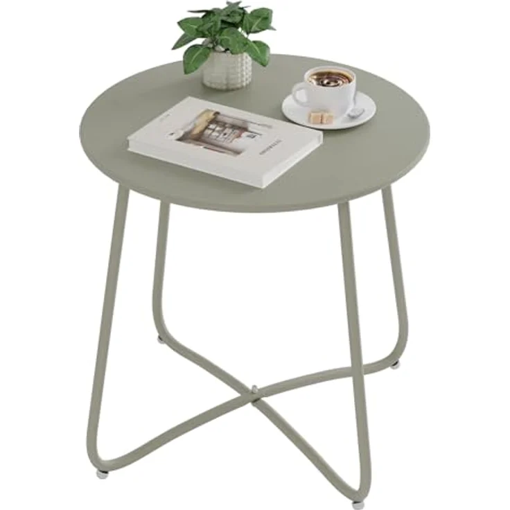 eSituro Beistelltisch rund, Balkontisch Gartentisch, Kaffeetisch Couchtisch Sofatisch Wohnzimmertisch, Kleiner Tisch für Wohnzimmer Balkon Terrasse Garten, aus Metall, φ45xH45 cm, Grau – Bild 1