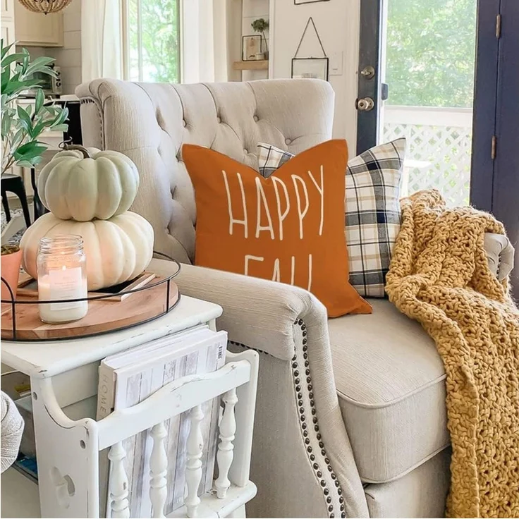 Bomiclss Kissenbezüge Herbst Kissenbezug 45x45 cm Halloween Kissenhülle Kürbis Deko kissen, (4 Stück), für Schlafzimmer Wohnzimmer Couch Zierkissen – Bild 4