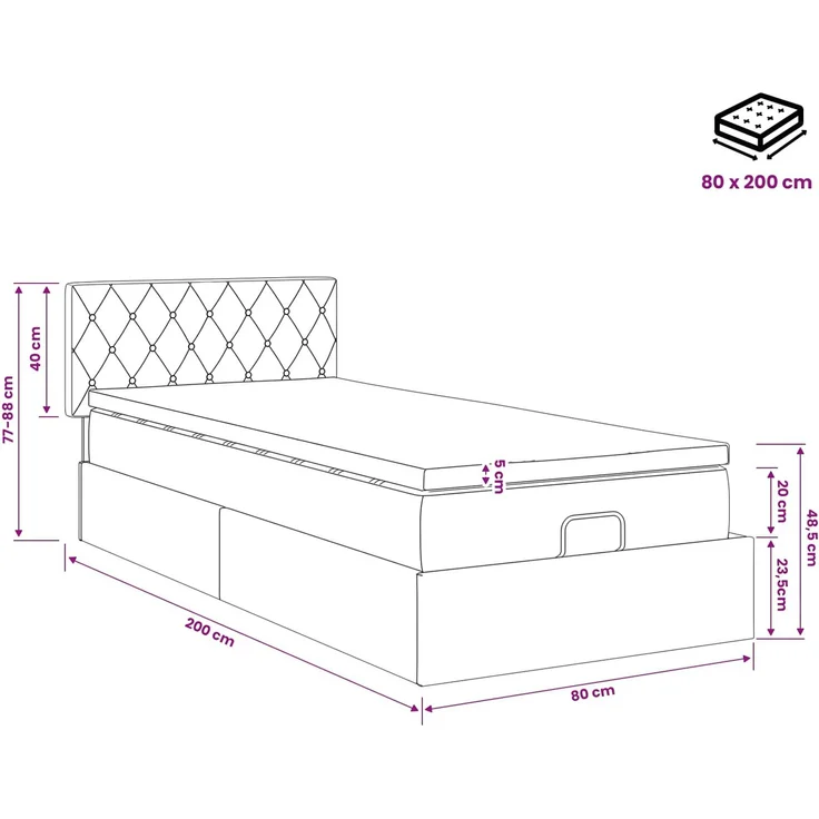 vidaXL Ottoman Bett mit Matratze mit Kopfteil Schwarz 80 x 200 cm Samt 3457613 – Bild 12