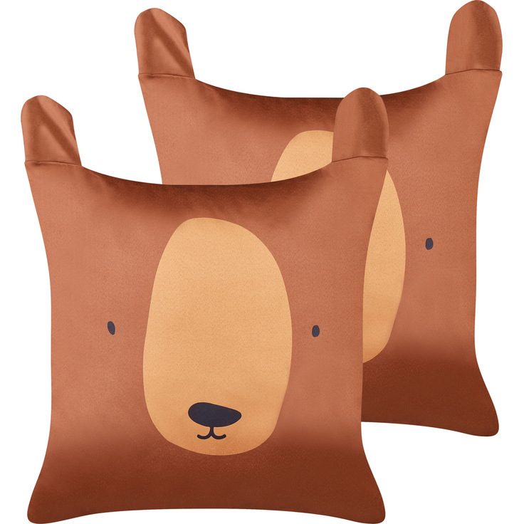 Kissen 2er Set Für Kinder Tiermuster TEDDYBEAR Baumwolle 45 x 45 cm Braun