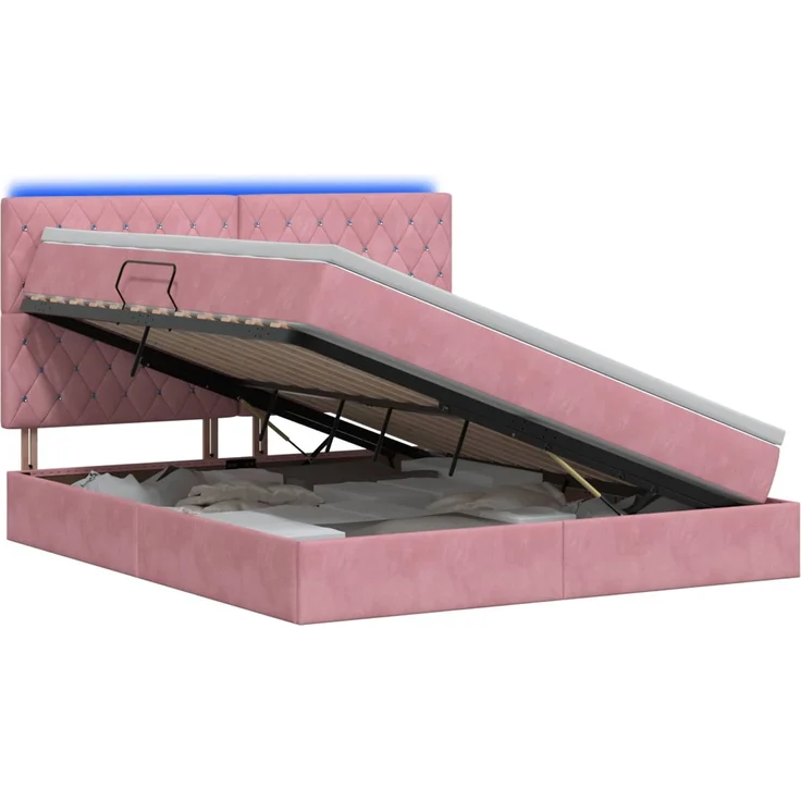 vidaXL LED-Speicherbett mit Matratze Rosa 180x200 cm Samt 3460091 – Bild 2