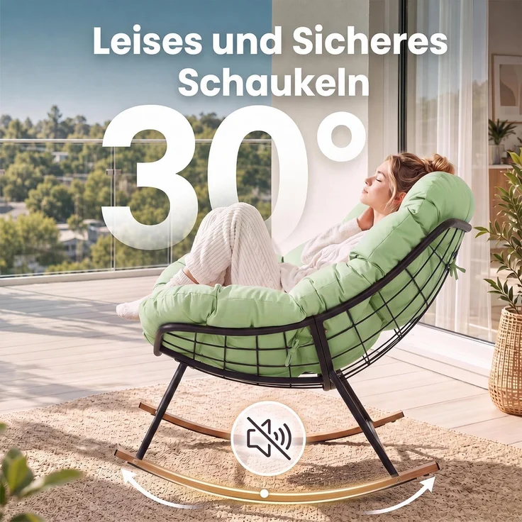 Aoxun Schaukelstuhl Outdoor,Schaukelsessel für Indoor,Relaxsessel Garten,92.5x 104x77.5cm, Wetterfester Gartenstuhl Bequem,bis 150KG, Grün – Bild 4