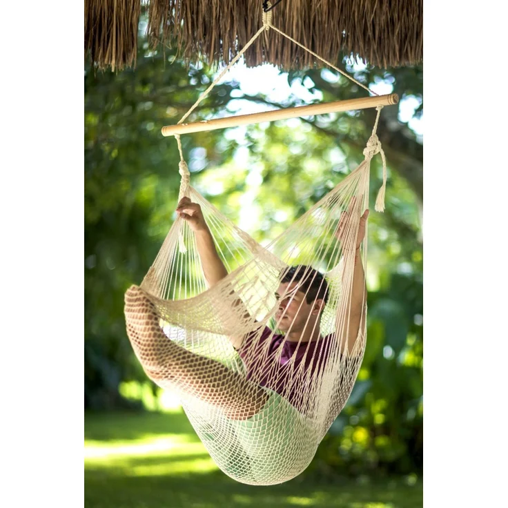 MacaMex Mexikanischer Netz-Hängesessel, Baumwolle, beige, 100 cm x 210 cm – Bild 5