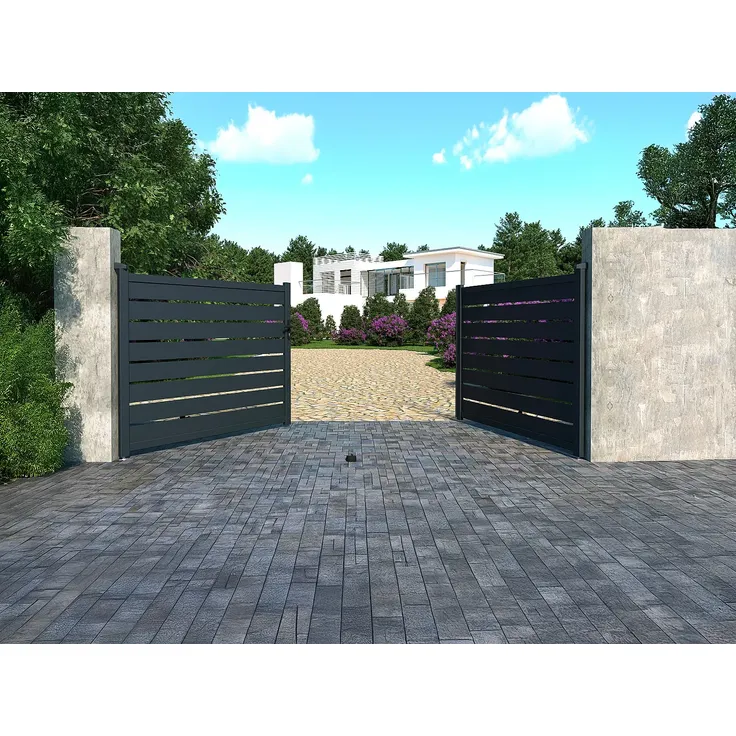 Vente-unique - PRIMO Eingangstor Metall Grau - B 4,6 cm x H 161 cm x L 392 cm – Bild 2