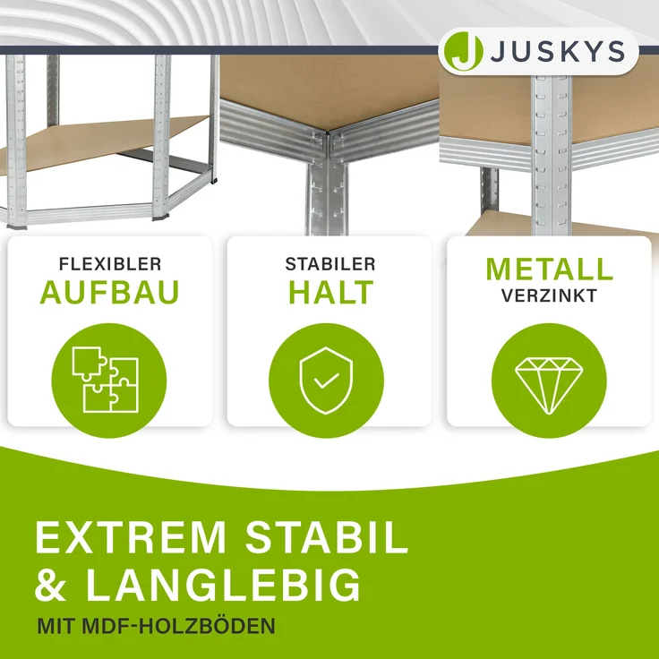 Juskys 3er Metall-Regalsystem, 15 Böden aus MDF, Silber – Bild 7