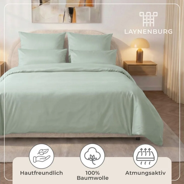Laynenburg Bettwäsche Mako-Satin aus 100% Baumwolle in 135x200 oder 155x220 cm, kühlende, atmungsaktive Sommer-Bettwäsche mit Reißverschluss – Bild 4