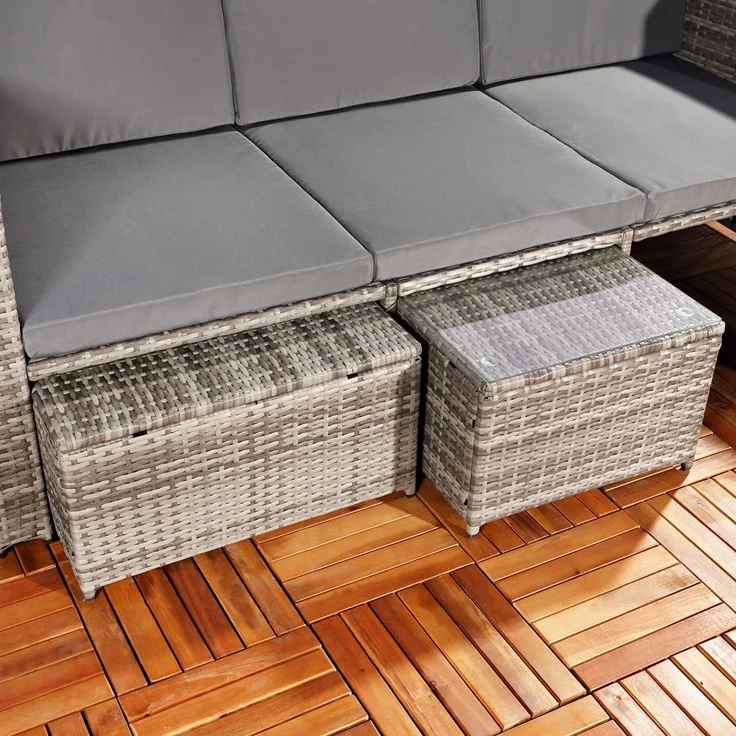 Gartenmöbel 6tlg. Grau Sitzgruppe Sofa Lounge Polyrattan Essgarnitur Sitzkissen – Bild 2