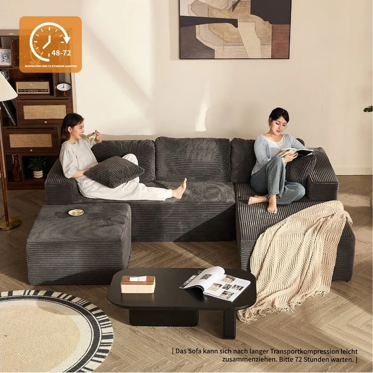 LITBIRD Ecksofa U-förmig 272 x 175 x 61 cm, modulares Oversize-Schlafsofa, montagefrei, mit Recamiere, extra tief sitzend, als Schlafsofa nutzbar – Bild 4