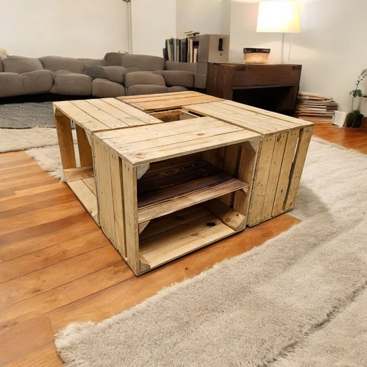 Holzkisten 4er Set 50 x 40 x 30cm mit Regal Lang Vintage Natur – Bild 6