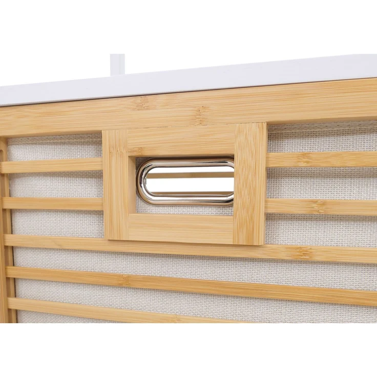 Bambus-Badezimmerschrank HWC-N83, Regal Badschrank, 2 Wäschekörbe 4 Regalböden MVG 168x81x33cm ~ natur-weiß, Korb natur – Bild 5